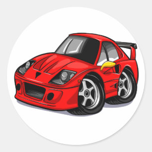 Roter Supercar-Cartoon - Wählen Sie die Hintergrun Runder Aufkleber
