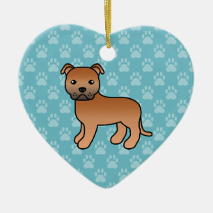 Roter süßer Staffordshire Bull Terrier Hund auf Bl Keramikornament