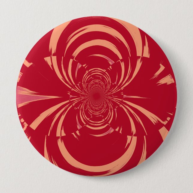 Roter Swirl Retro Art Déco Button (Vorderseite)