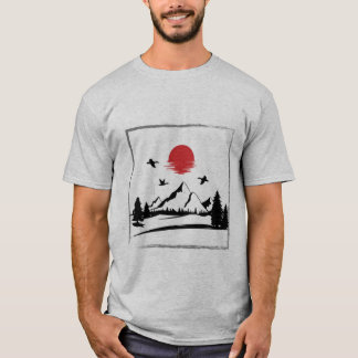 Roter T - Shirt Moon Mountain - Forest Nature T-Sh