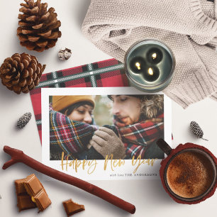 Roter Tartan Gold Drehbuch Neujahr Feiertagskarte