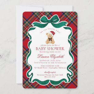 Roter Tartan Karo Weihnachtsbär Baby Shower Einladung