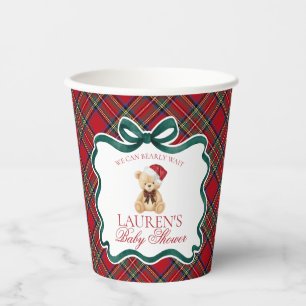 Roter Tartan Karo Weihnachtsbär Baby Shower Pappbecher