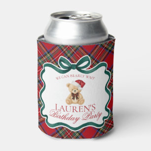 Roter Tartan-Karo-Weihnachtsbär-Geburtstagsfavorit Dosenkühler