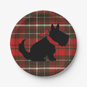 Roter Tartan Scotty Hundeniedliches traditionelles Pappteller