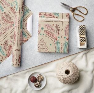 Roter Teal Eleganter Vintage-Weihnachtszauber Geschenkpapier