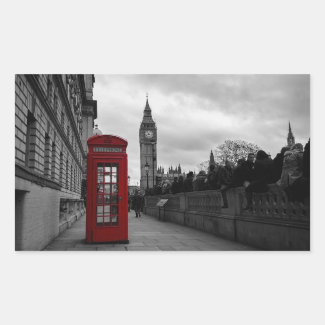 Roter Telefonkasten in London, rechteckig Rechteckiger Aufkleber (Vorderseite)
