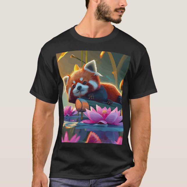 Roter Teller auf einem Login-Lotusteich T-Shirt (Vorderseite)