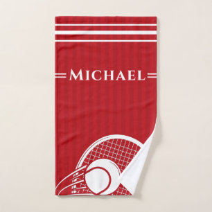 Roter Tennisschläger und Ball Elegant gestreift Handtuch