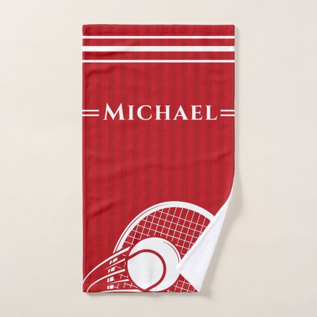 Roter Tennisschläger und Ball Elegant gestreift Handtuch (Handtuch)
