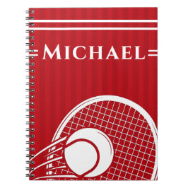 Roter Tennisschläger und Ball Elegant gestreift Notizblock