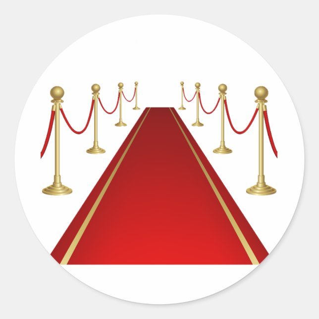 Roter Teppich-Eingang mit goldenen Absperrpfosten Runder Aufkleber (Vorderseite)