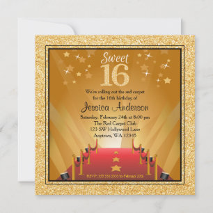 Roter Teppich Hollywood Star Gold Sweet 16 Geburts Einladung