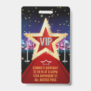Roter-Teppich-VIP-Pass-Geburtstagsabzeichen-Einlad Ausweis