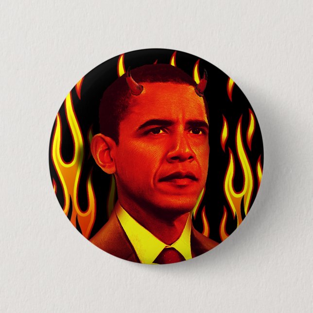 Roter Teufel Barack Obama der Antichrist Button (Vorderseite)