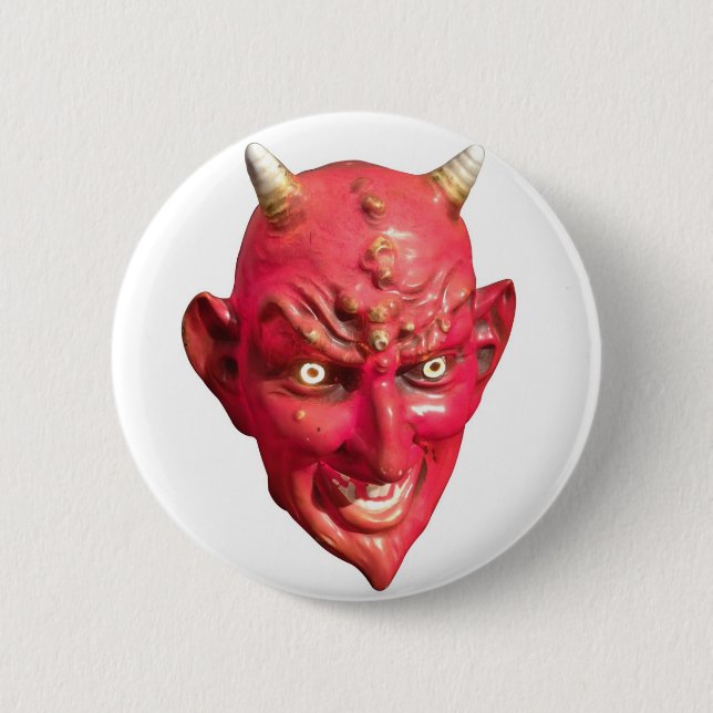Roter Teufel Satan Dämon-Höllen-Hörner Button (Vorderseite)