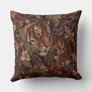 Roter Tiger Vintage Floral Botanischer Tiger Kissen