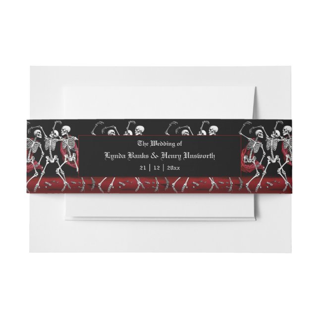 Roter Tod tanzende Skelette Gothic Wedding Einladungsbanderole (Vorderseite Beispiel)