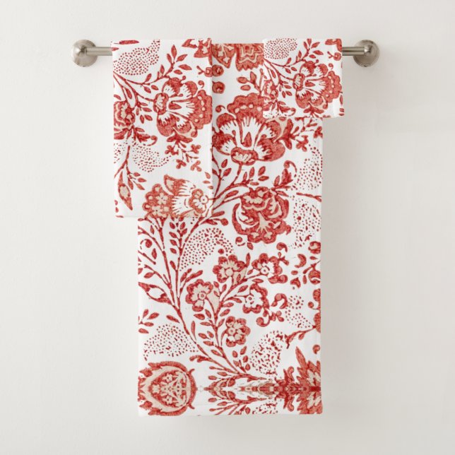 Roter Toile im französischen Landesdekor Badhandtuch Set (Insitu)