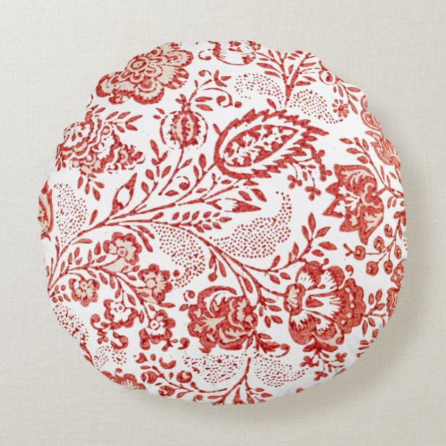 Roter Toile im französischen Landesdekor Rundes Kissen (Vorderseite)