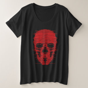 Roter Totenkopf-Glitch-Art Große Größe T-Shirt