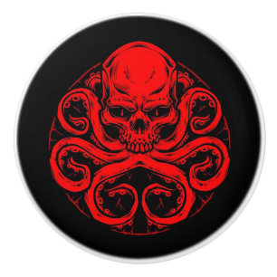 Roter Totenkopf mit Oktopus-Tentakeln auf Schwarz Keramikknauf