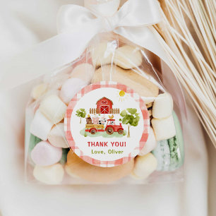 Roter Traktor Bauernhof Tiere Geburtstag Runder Aufkleber