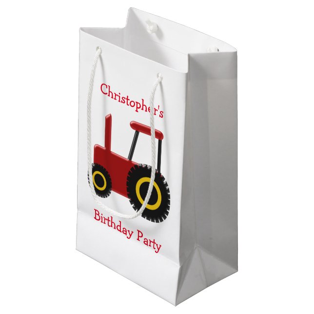 Roter Traktor Geburtstag Kleine Geschenktüte (Vorderseite Schrägansicht)