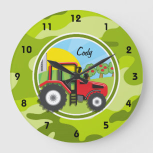 Roter Traktor; hellgrüne Camouflage, Tarnung Große Wanduhr