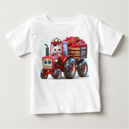 Roter Traktor mit Bären und Himbeeren Baby T-shirt