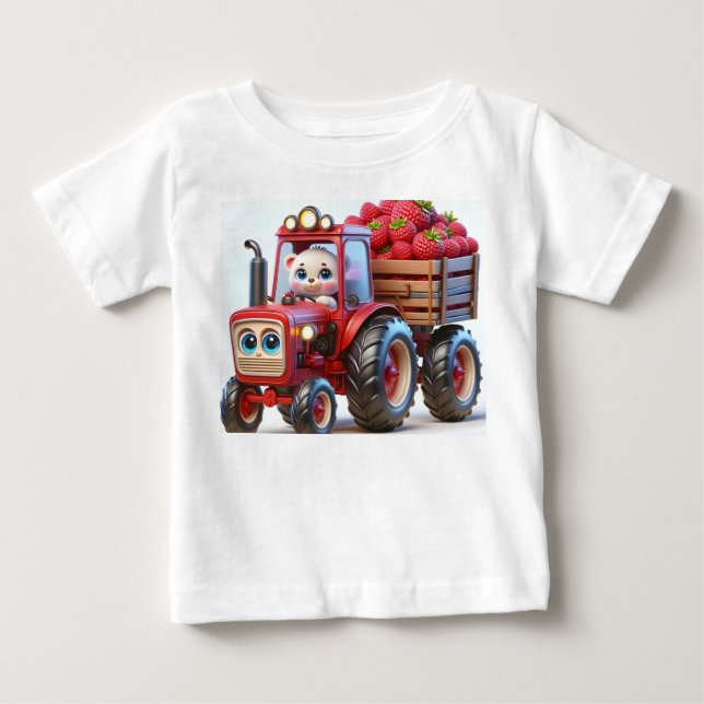 Roter Traktor mit Bären und Himbeeren Baby T-shirt (Vorderseite)