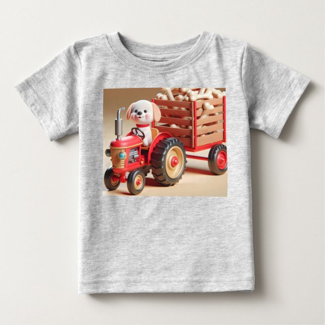 Roter Traktor mit Welpen und Knochen Baby T-shirt (Vorderseite)