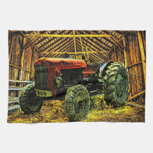 Roter Traktor Rustikaler Stall Geschirrtuch