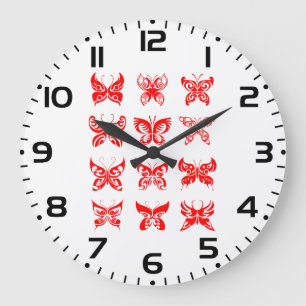 Roter tribaler Schmetterlingszierrat Große Wanduhr