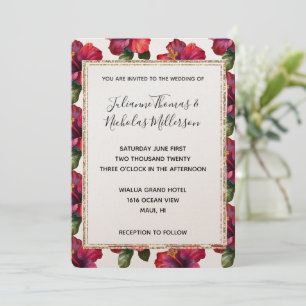 Roter tropischer Hibiskus Blumenzwiebelrahmen für  Einladung