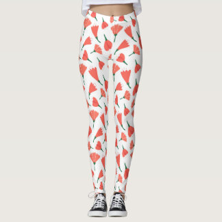Roter Tulpenbuket auf cremig weiß verstreut Leggings