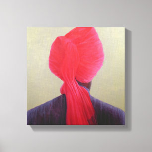 Roter Turban-lila Jacke Leinwanddruck