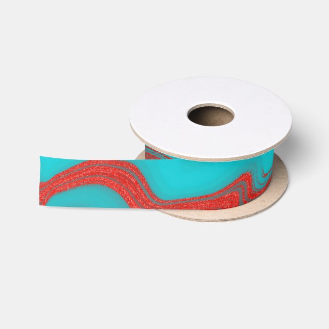 Roter Türkis-gewellte Linien Satinband (Spule)