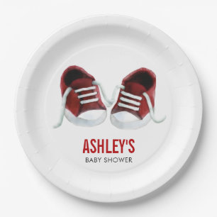 Roter Turnschuh-Baby-Duschen-Papier-Teller Pappteller