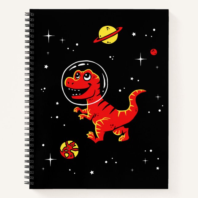 Roter Tyrannosaurus Rex Dinos im All Notizbuch (Vorderseite)