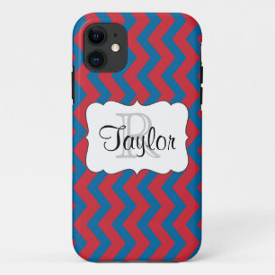 Roter u. blauer Zickzack mit Monogramm Kasten Case-Mate iPhone Hülle