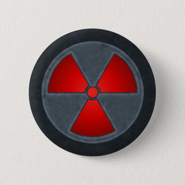Roter u. grauer Strahlungs-Symbol-Knopf Button (Vorderseite)