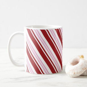 Roter u. rosa Pfefferminz-Streifen Kaffeetasse
