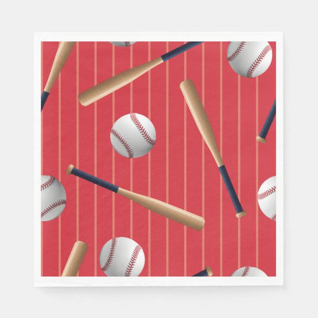Roter und Blauer Baseball-Geburtstag  Serviette (Vorderseite)