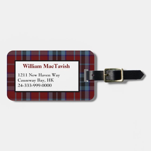 Roter und blauer Clan MacTavish karierter Gepäckanhänger (Vorderseite horizontal)
