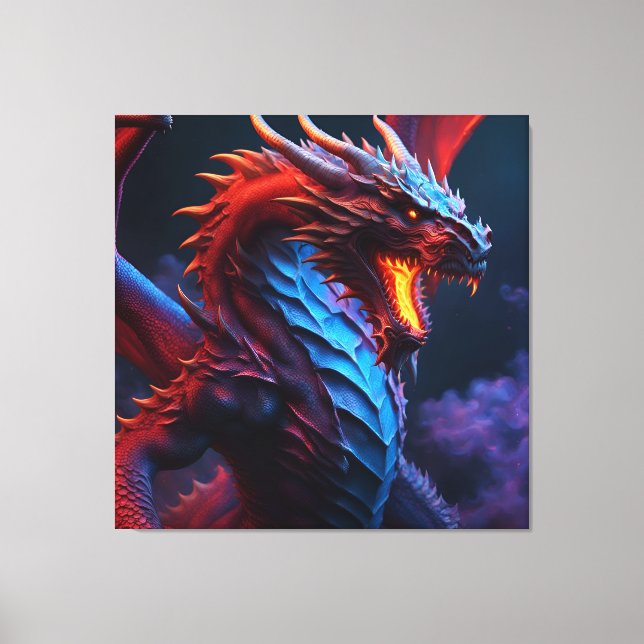 Roter und blauer Drache Leinwanddruck (Vorderseite)