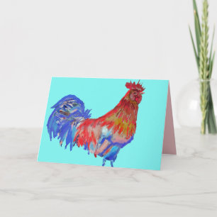 Roter und blauer Hahn Aquarellkarte Aqua Karte