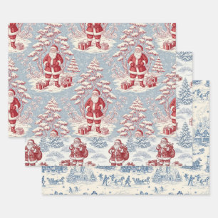 Roter und blauer Santa-Toile-Chinoiserie Geschenkpapier Set