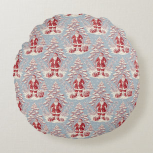 Roter und blauer Santa-Toile-Chinoiserie Rundes Kissen