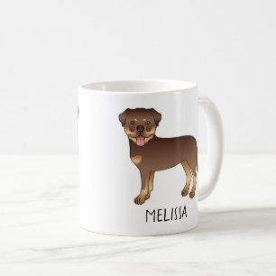 Roter und brauner Rottweiler Süßer Cartoon-Hund un Kaffeetasse